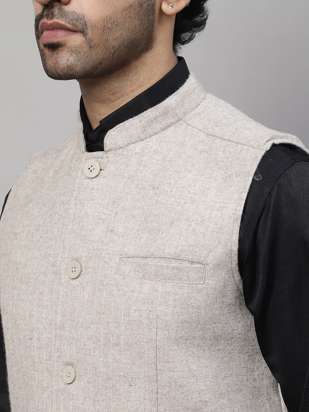 Even Apparels Men's Beige Pure Wool Nehru Jacket | Grocsy