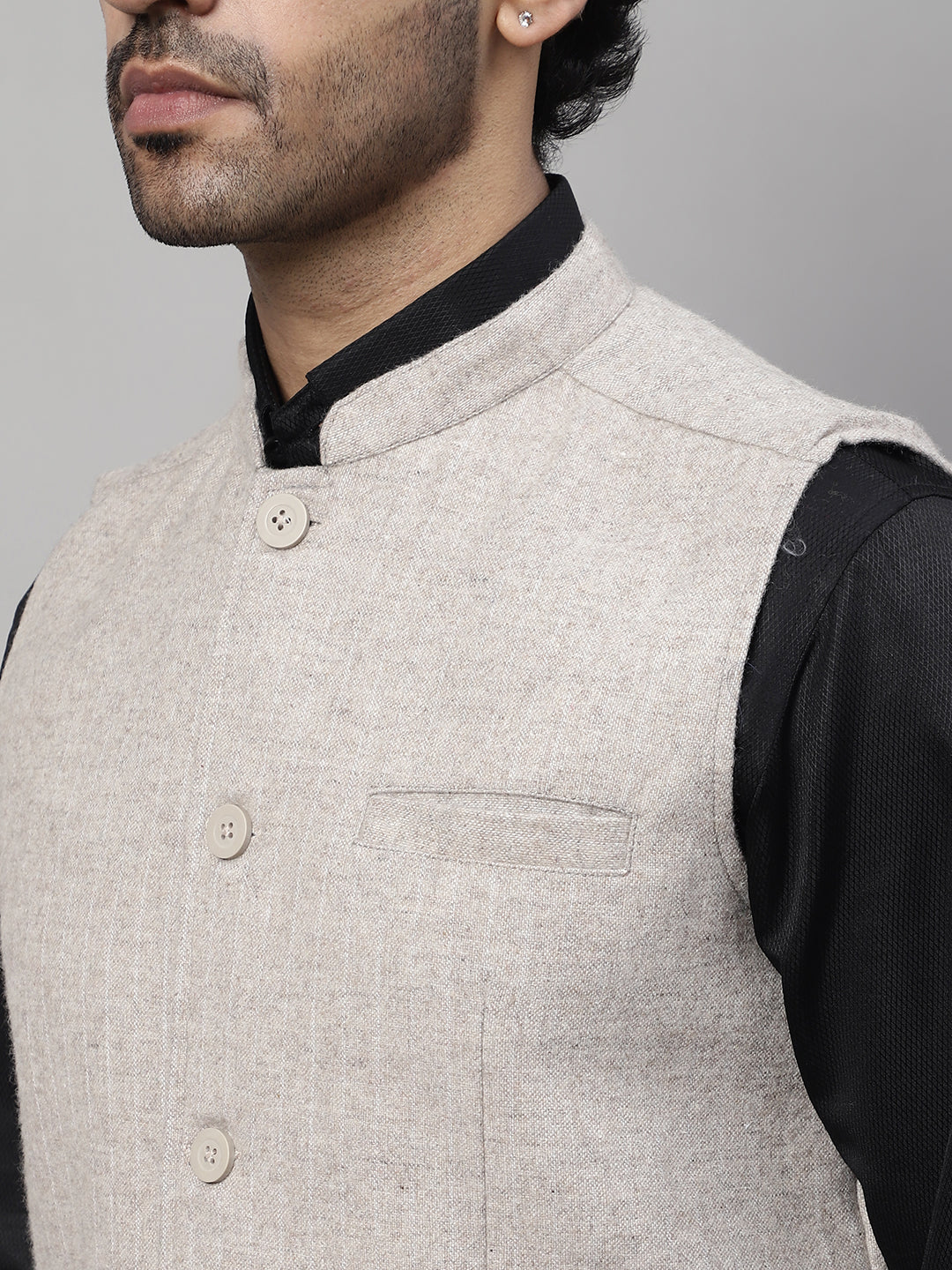 Even Apparels Men's Beige Pure Wool Nehru Jacket | Grocsy