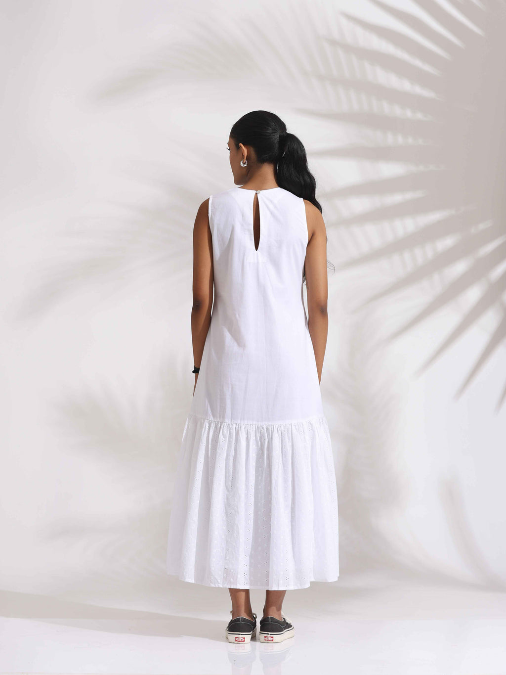 trueBrowns White Cotton Schiffli Tier Dress | Grocsy