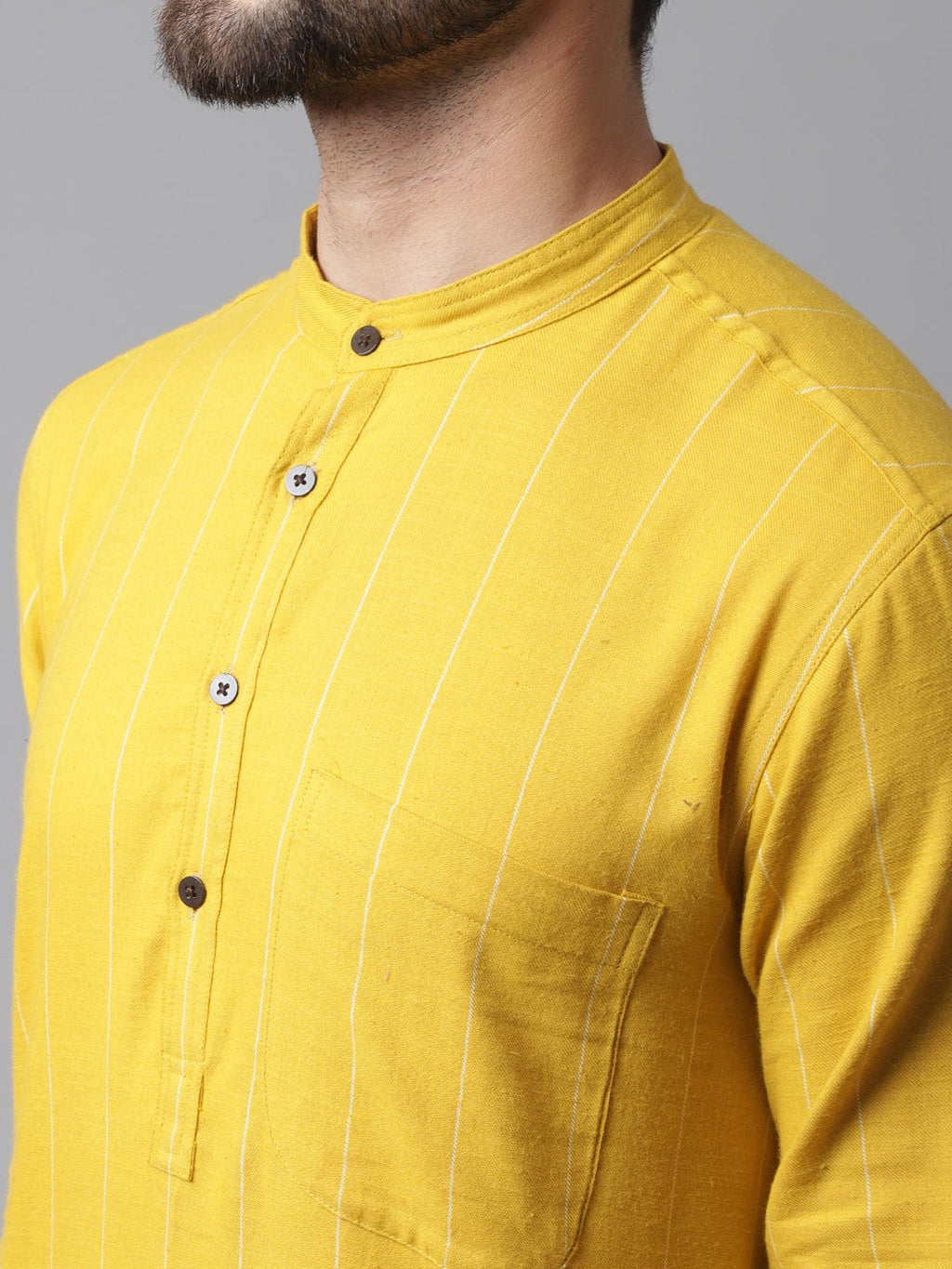 Even Apparels Yellow Pure Cotton Kurta With Band Collar | Grocsy