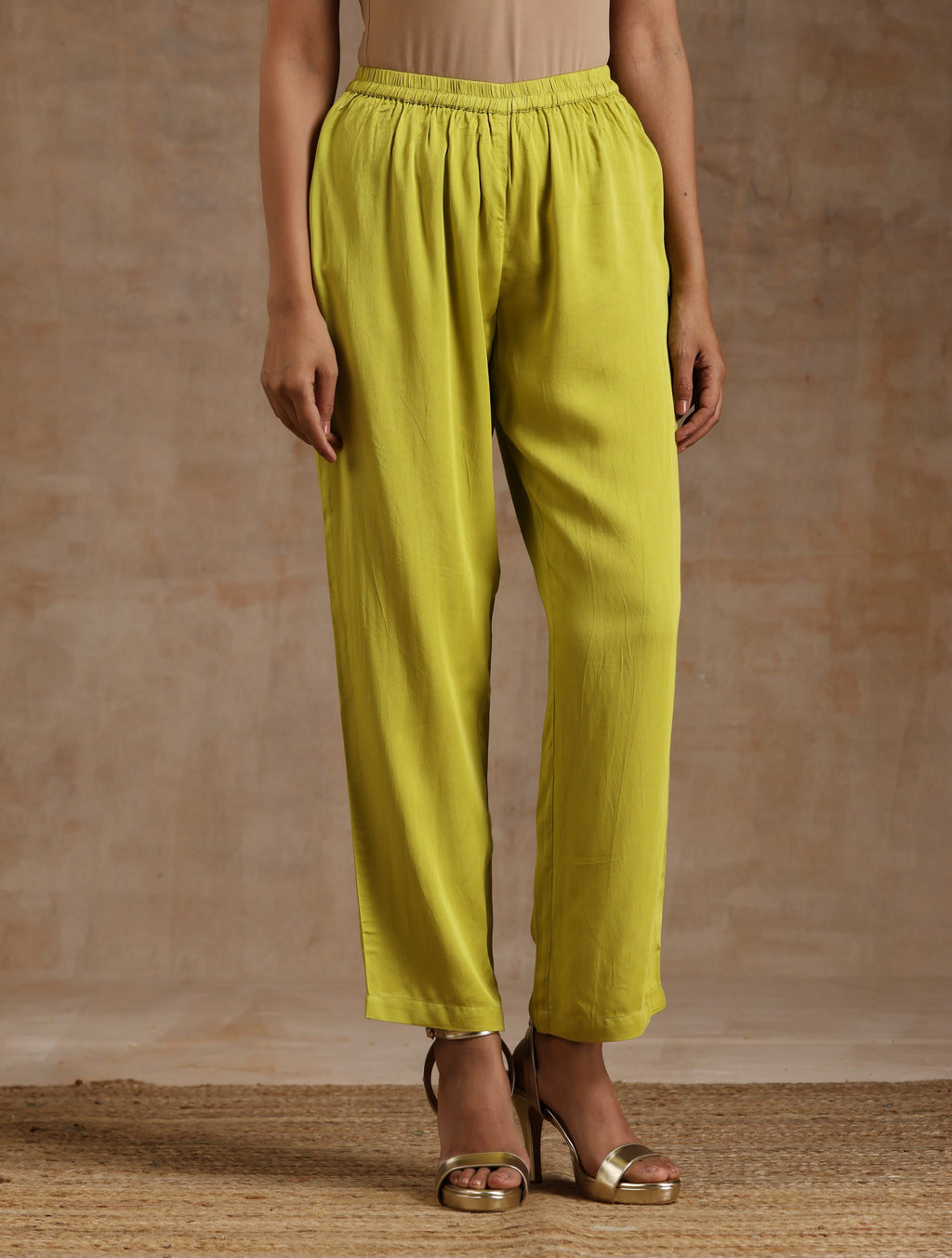 trueBrowns Lime Modal Satin High-Low Relax Kurta Set | Grocsy