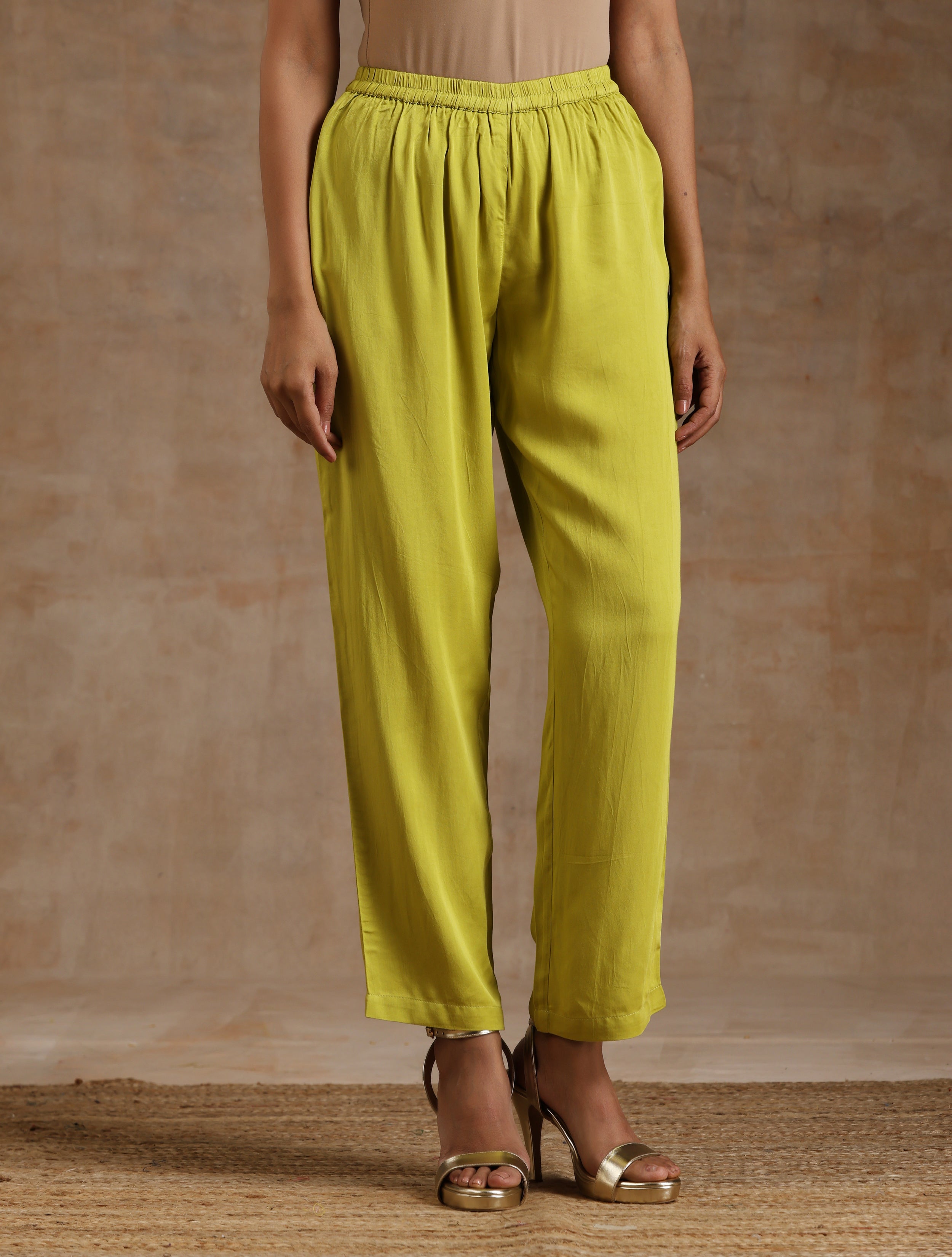trueBrowns Lime Modal Satin High-Low Relax Kurta Set | Grocsy