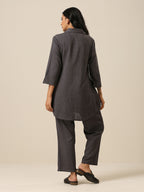 trueBrowns Slate Grey Slub Texture Collar Short Co-Ord Set | Grocsy