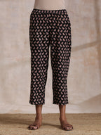 trueBrowns Black Bird Bagru Print Cotton Sleeveless Kurta Pant Set | Grocsy