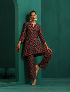 trueBrowns Black Diamond Muslin Silk Printed Relaxed Co-ord Set | Grocsy