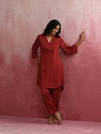 trueBrowns Maroon Modal V Neck Kurta Co-ord Set | Grocsy