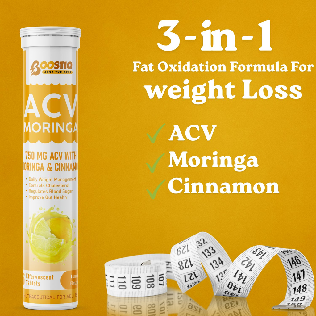 BOOSTIQ ACV Moringa & Cinnamon Effervescent Tablets - Lemon Flavour | Grocsy