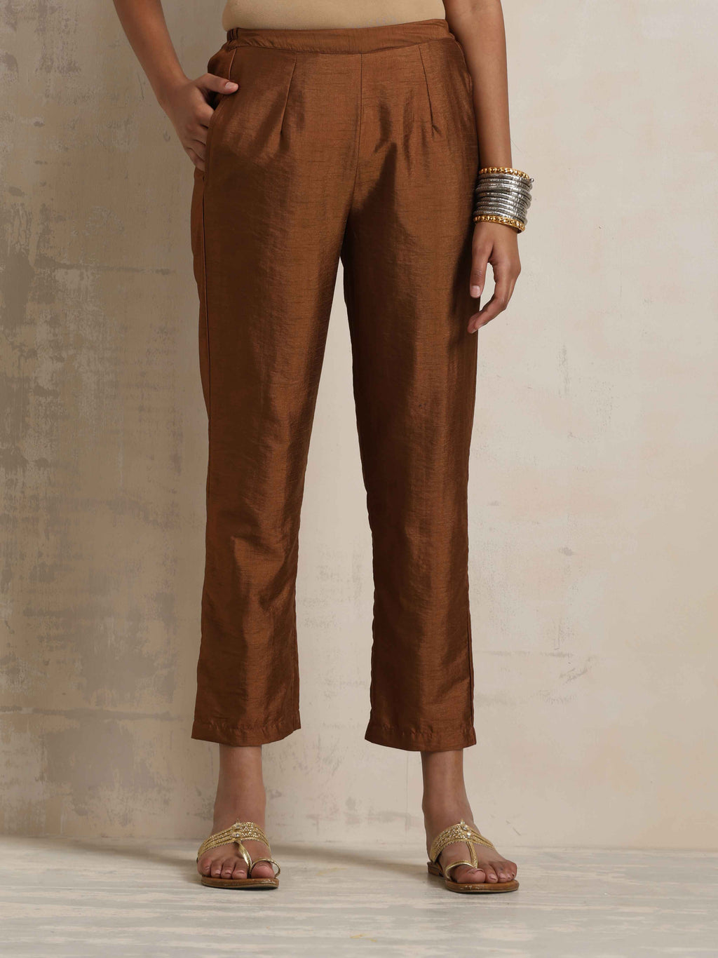 trueBrowns Brown Silk Angrakha Co-ord Set | Grocsy
