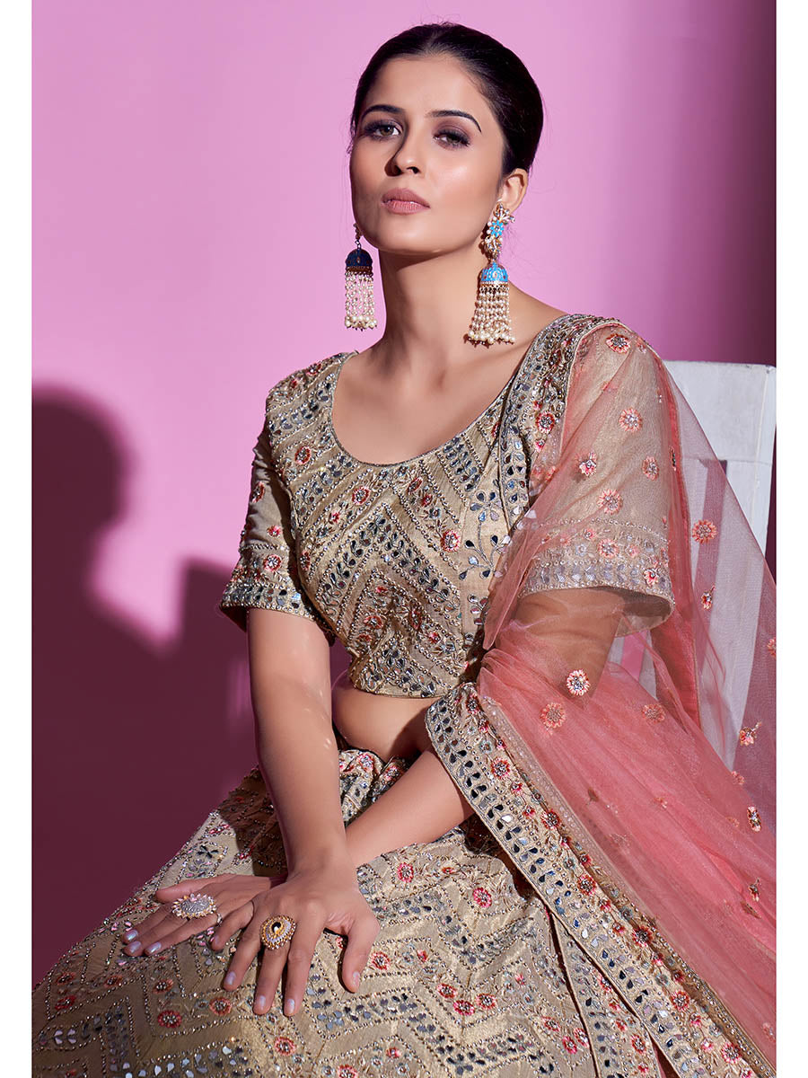 Myra Tan Gota Silk Embroidered Designer Lehenga Choli | Grocsy