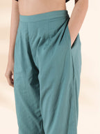 trueBrowns Green Cotton Ikat Flared Co-ord Set | Grocsy