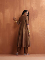 trueBrowns Bronze Tissue Flared Anarkali Kurta Set | Grocsy