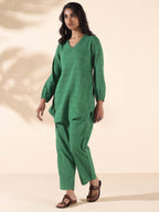 trueBrowns Green Cotton Dobby Relaxed Co-ord Set | Grocsy