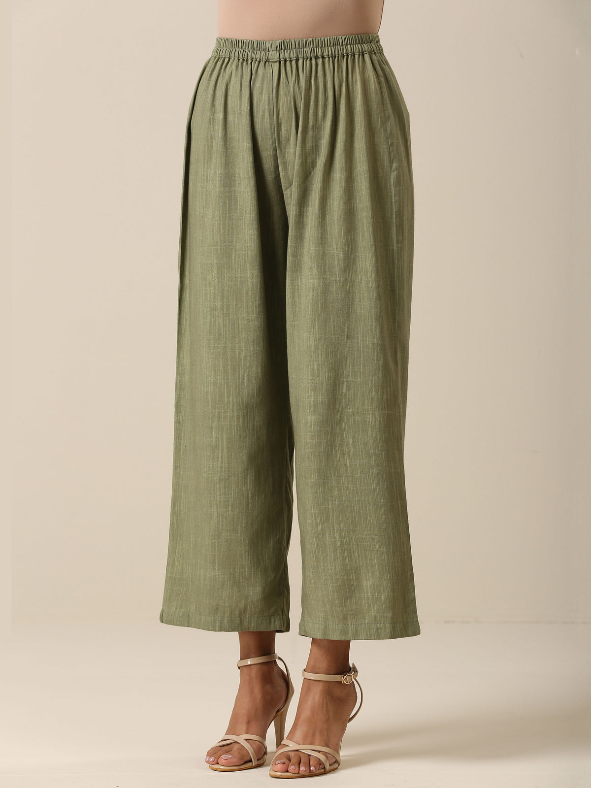 trueBrowns Sage Slub Texture Angrakha Pant Set | Grocsy