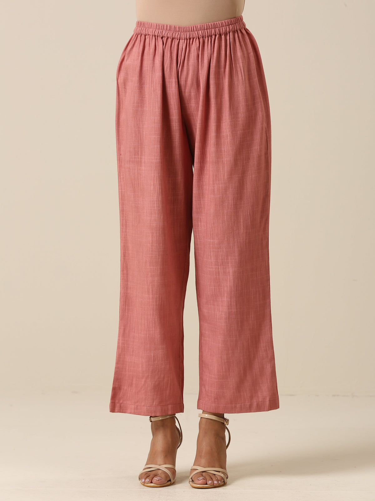 trueBrowns Light Mauve Slub Textured Sleeveless Short Co-Ord Set | Grocsy