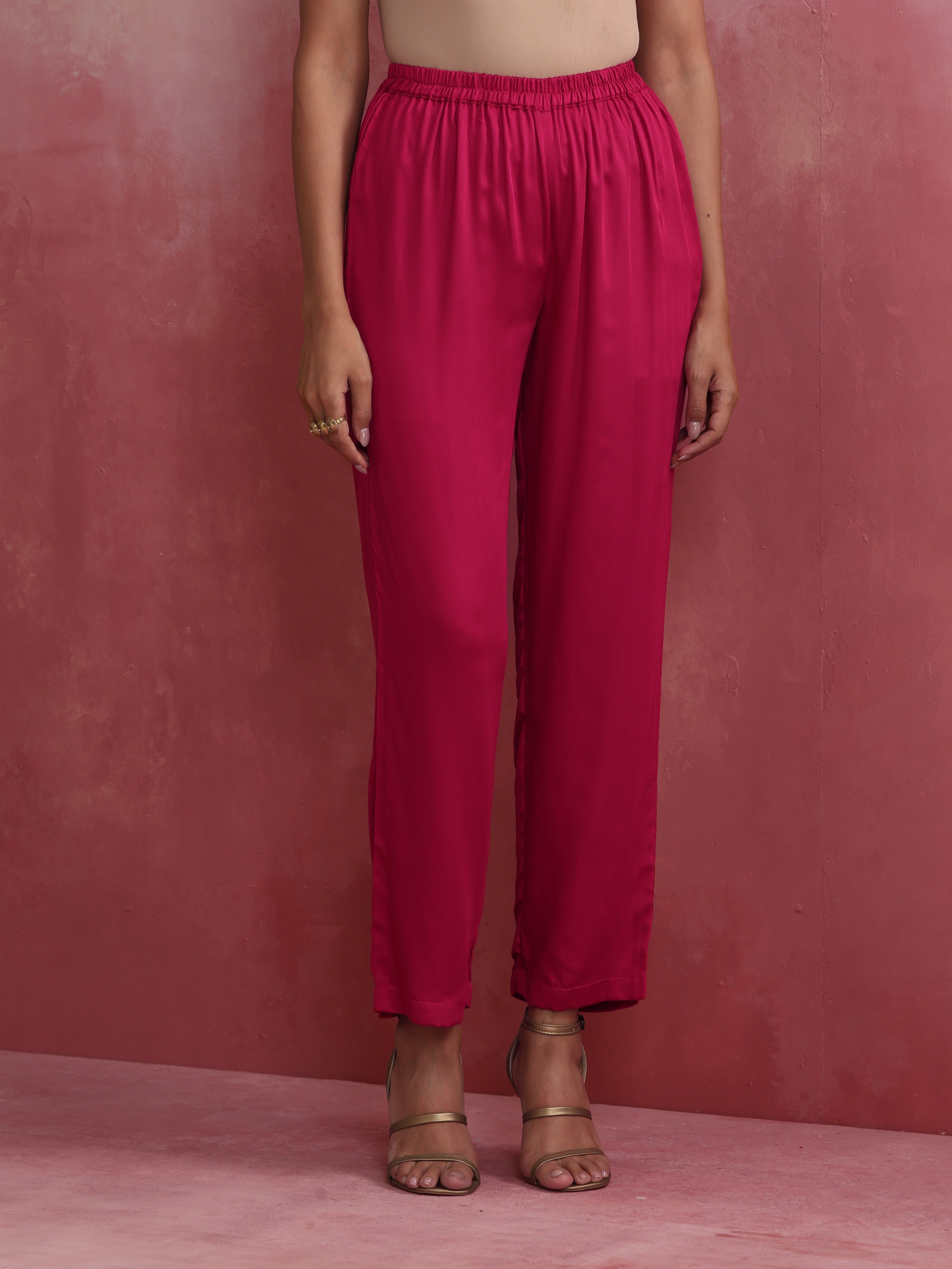 trueBrowns Magenta Highlow Modal Kurta Set | Grocsy