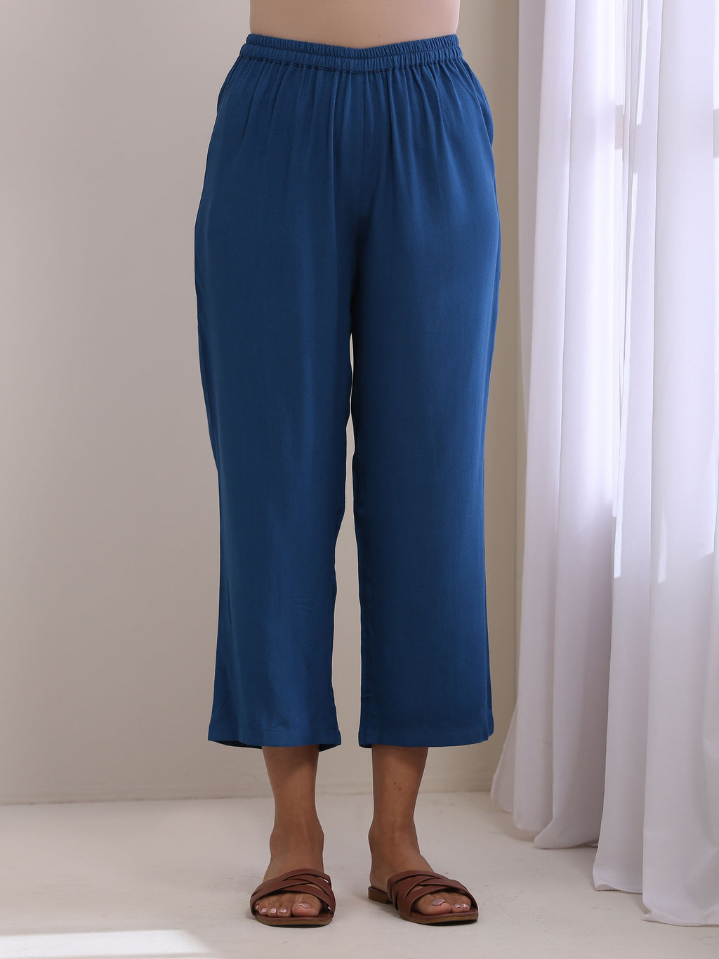 trueBrowns Classic Blue Dobby Pleated Co-Ord Set | Grocsy