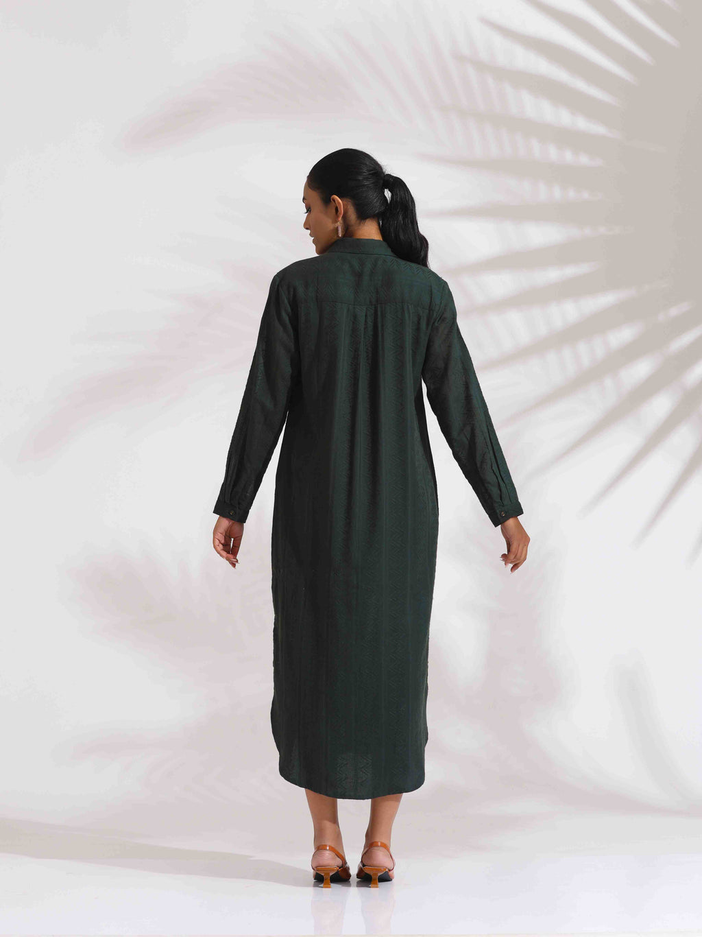 trueBrowns Green Cotton Shirt Dress | Grocsy
