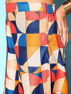 InWeave Women's Multi Geometric Print One Shoulder Top With Palazzo Set | Grocsy