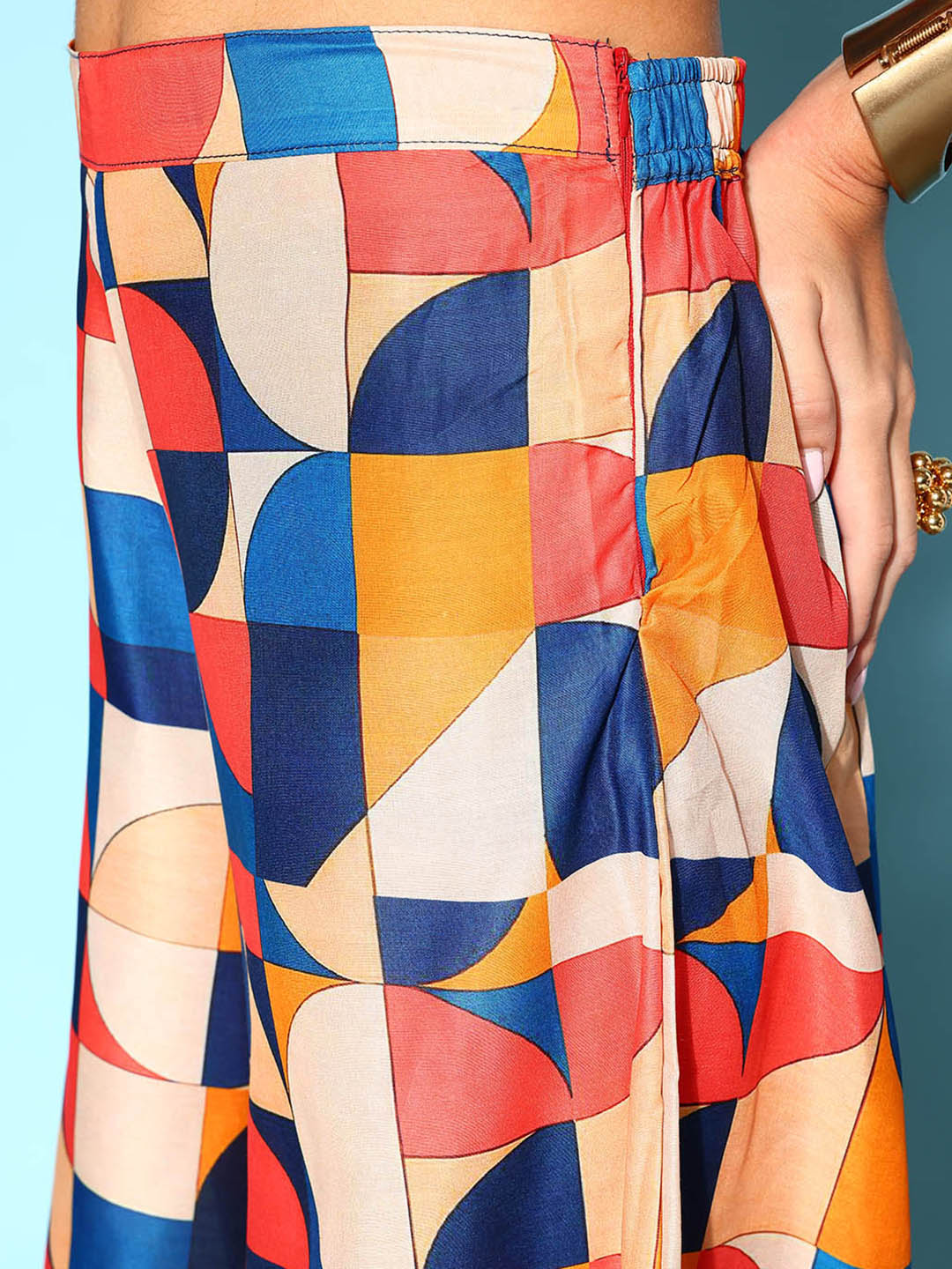 InWeave Women's Multi Geometric Print One Shoulder Top With Palazzo Set | Grocsy