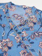 InWeave Women's Skyblue Pink Floral Angrakha Straight Kurta | Grocsy