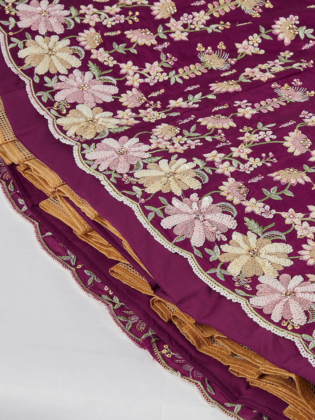 House of Panchhi Burgundy Pure Georgette Sequins And Thread Embroidery Lehenga Choli & Dupatta | Grocsy
