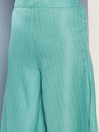 InWeave Women's Teal Lurex Boho Kurta Set With Sky Blue White Leh Dupatta | Grocsy