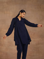 trueBrowns Midnight Blue Velvet Solid Co-ord Set | Grocsy