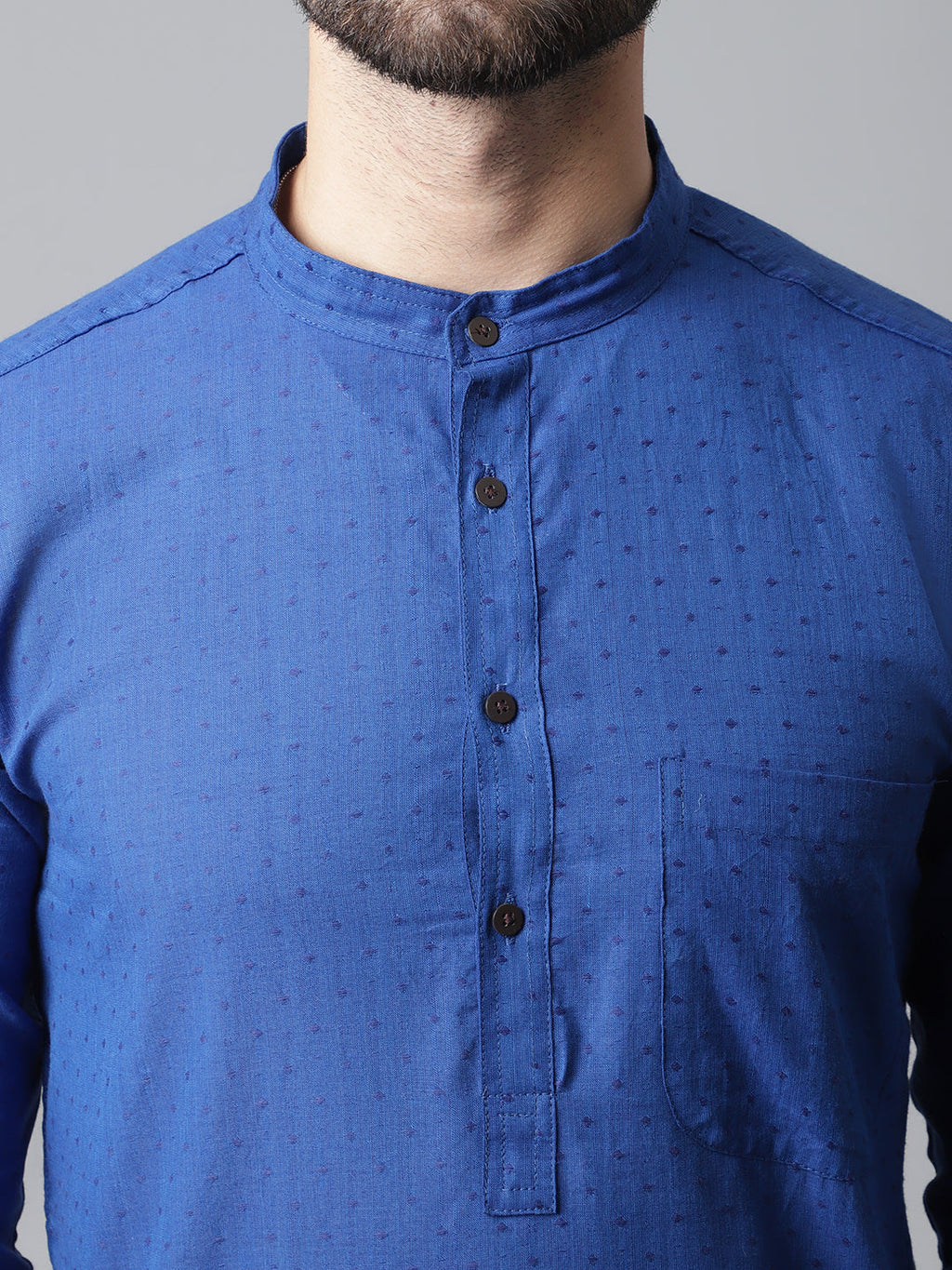 Even Apparels Blue Solid Kurta With Band Collar | Grocsy