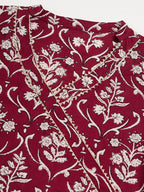 InWeave Women's Wine Floral Print Straight Angrakha Gota Kurta | Grocsy