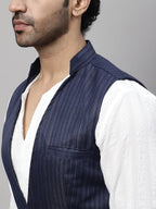Even Apparels Men's Blue Nehru Jacket With Welt Pockets | Grocsy