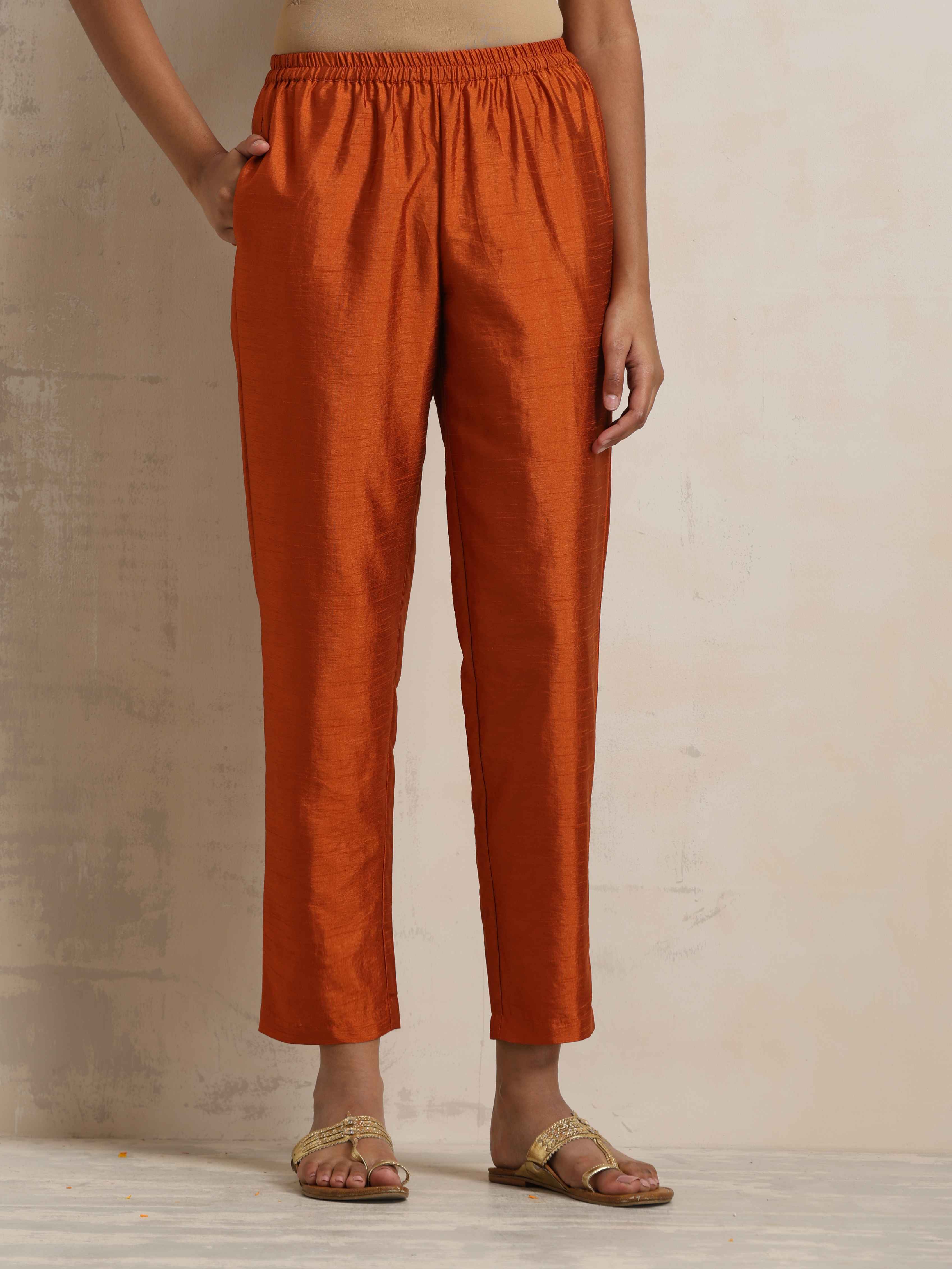 trueBrowns Orange Silk Kurta Co-ord Set | Grocsy