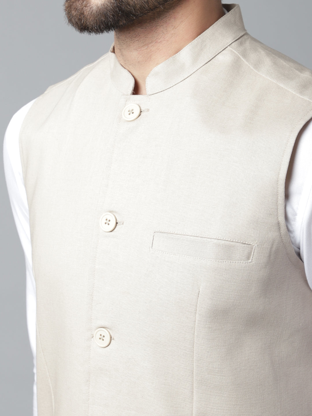 Even Apparels Men's Cream Nehru Jacket With Welt Pockets | Grocsy