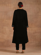 trueBrowns Black Velvet Embroidered Kurta | Grocsy