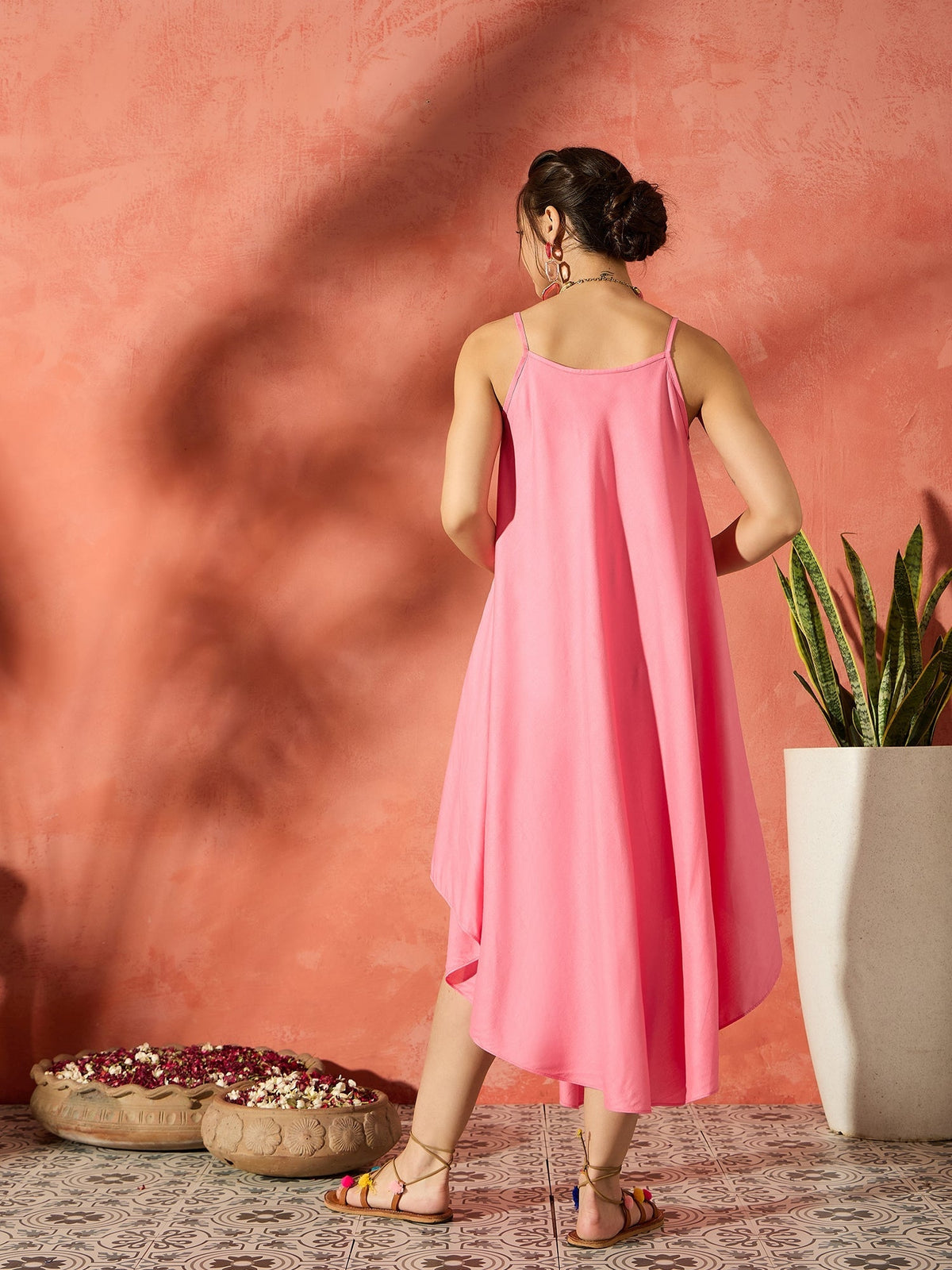 InWeave Purple Floral Peach Asymmetrical Dress | Grocsy