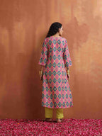 trueBrowns Pink Print High Slit Kurta Set | Grocsy