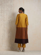 trueBrowns Gold Brown Silk A-line Kurta Set | Grocsy