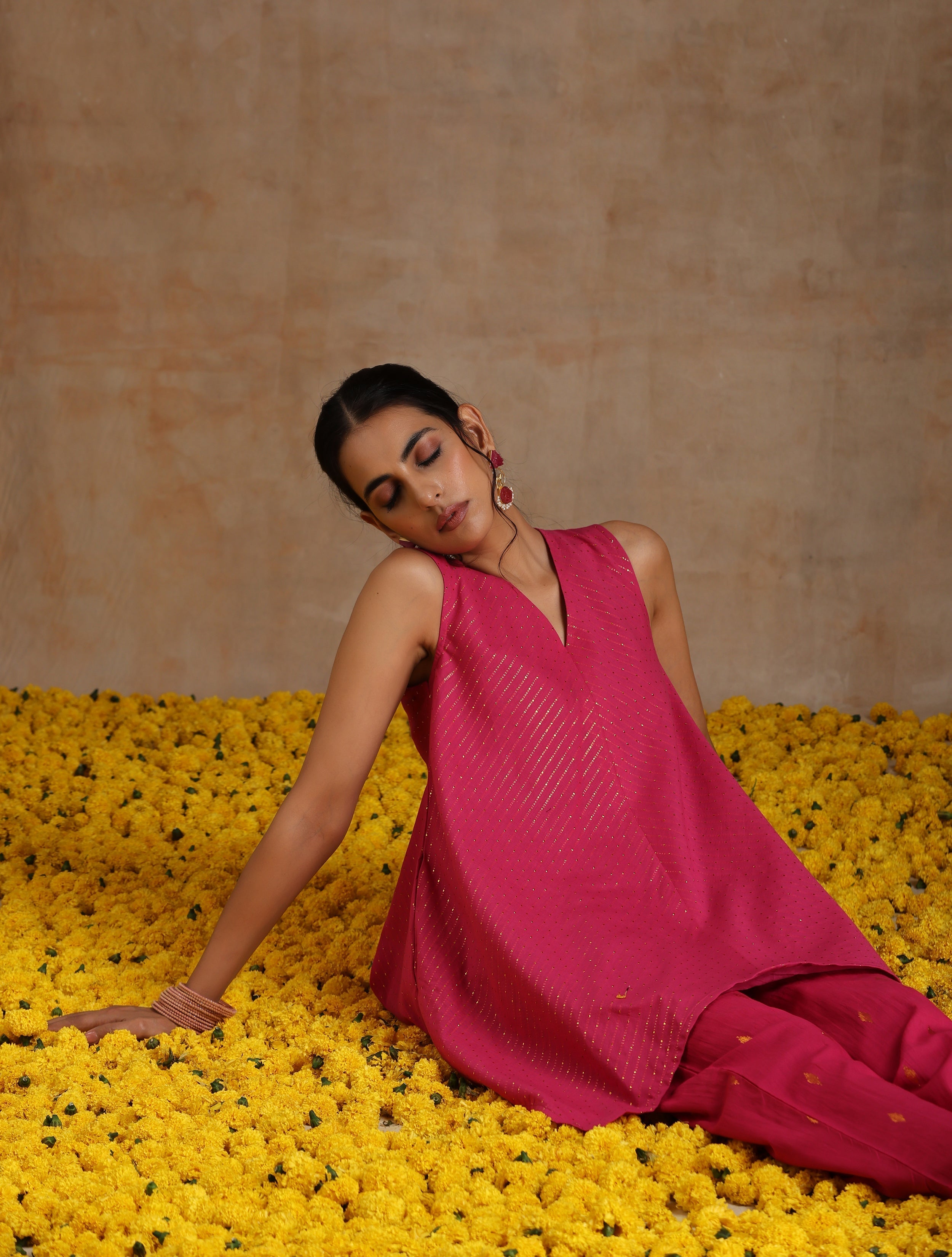 trueBrowns Pink Gold Cotton Handkerchief Co-Ord Set | Grocsy