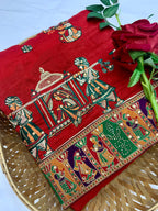 Lorenvalley Fashion Premium Red Vichitra Silk Embroidery and Diamond work Both Side Saree | Grocsy
