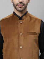 Even Apparels Men's Brown Nehru Jacket With Welt Pockets | Grocsy