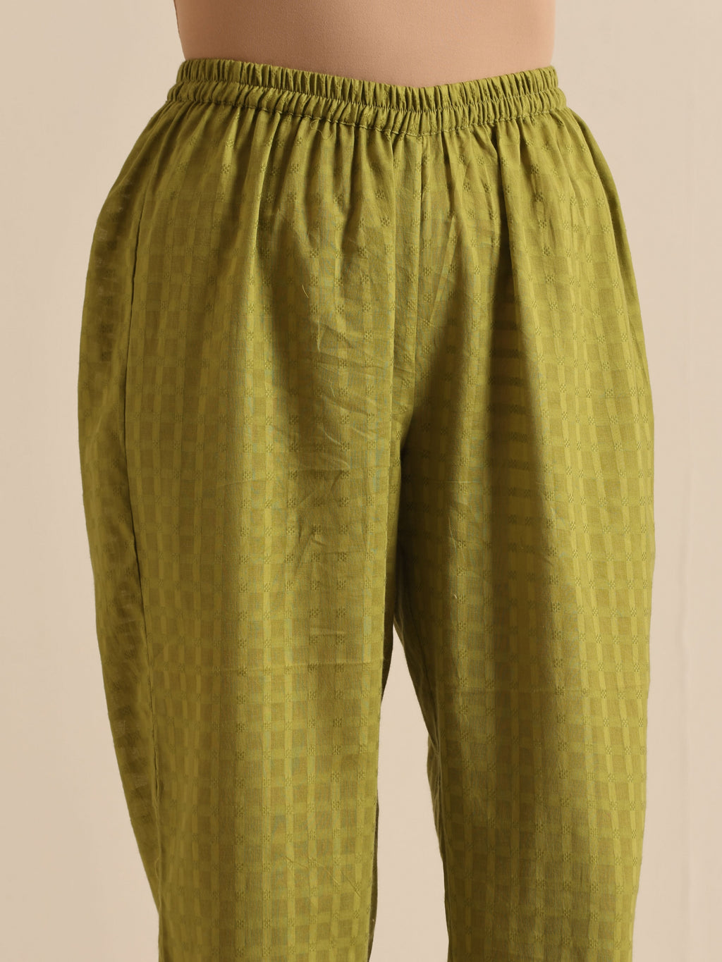 trueBrowns Fresh Green Dobby Puff Sleeve Kurta Pant Set | Grocsy