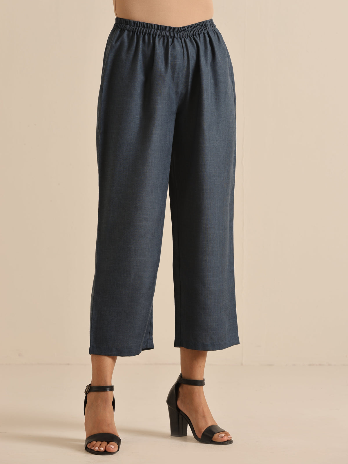 trueBrowns Light Blue Slub Gathered Kurta Pant Set | Grocsy