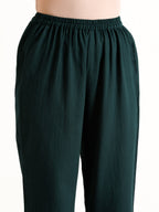 trueBrowns Dark Green Sleeveless Flared Kurta Pant Set | Grocsy