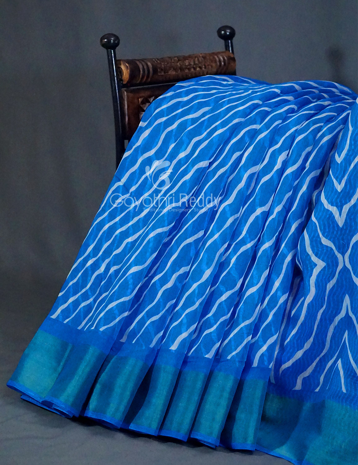 Shades of Blue with Lehariya Design Semi Chanderi Saree By Gayathri Reddy Designer Studio | Grocsy