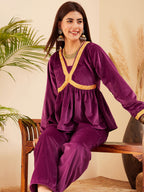 InWeave Women's Wine Mughal Shaan Style Velvet Short Kurta Set | Grocsy