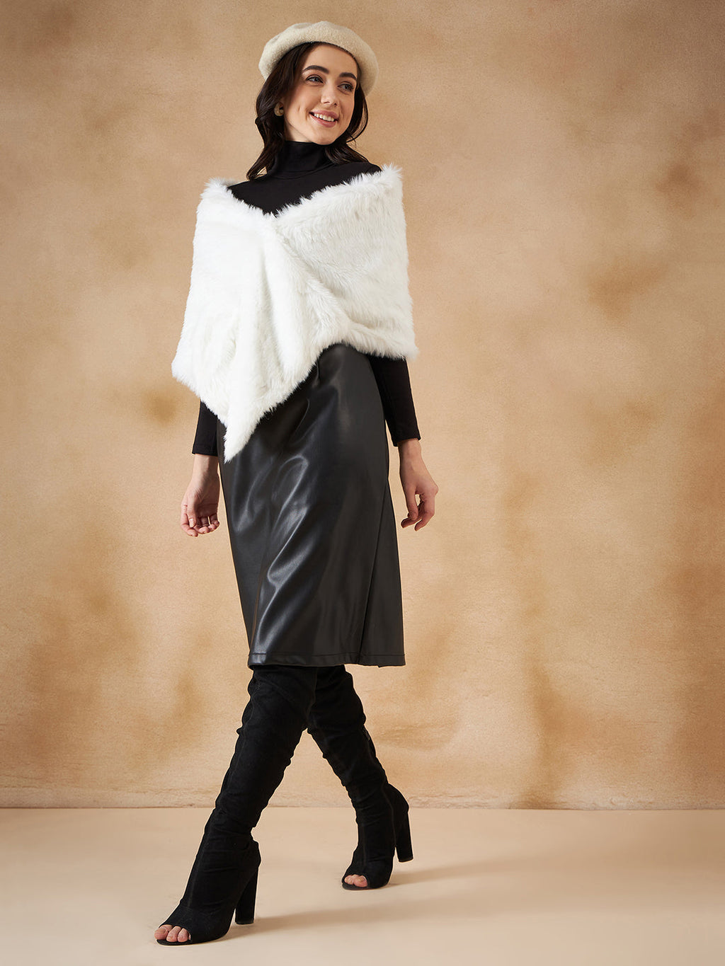 InWeave Women's Pure White Faux Fur Cape | Grocsy