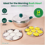 The Indus Valley 14 Pit Tri-Steel Multi Pot Premium Stainless Steel Idli/ Momo Maker/  Veg Steaming Set, Tri-ply Induction Bottom, 2 Plates, 27cm | Grocsy