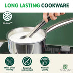 The Indus Valley TurboCuk Tri-ply Stainless Steel Cookware Set: 2.2L Kadai+ 1.4L Frypan+  1.2L Tea/Milk pan, Premium Quality, 3 Layer Thick Body, 100% Toxin-free, Non-stick, Induction & Gas | Grocsy
