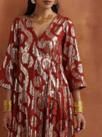 trueBrowns Rust Metallic Angrakha Kurta Set | Grocsy