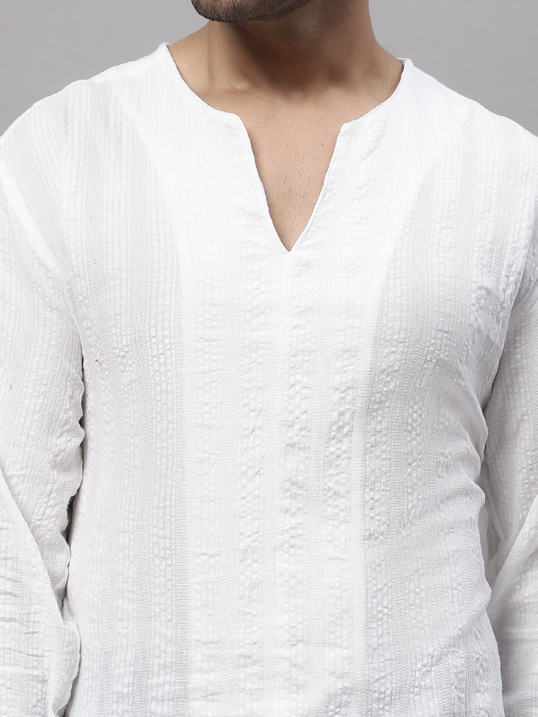 Even Apparels White Pure Cotton Open Neck Kurta | Grocsy