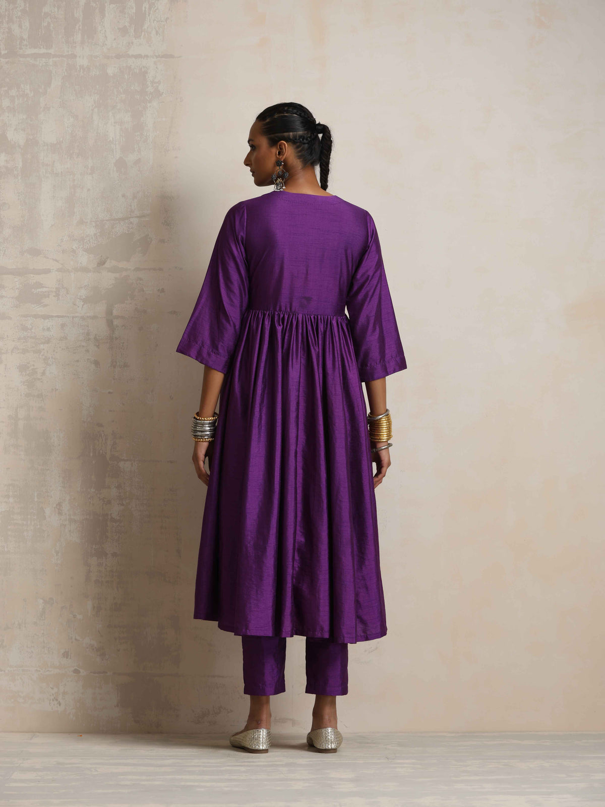 trueBrowns Purple Silk Anarkali Flared Kurta Set | Grocsy